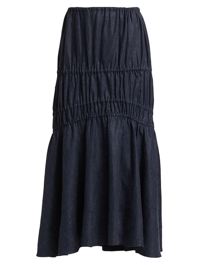 Shop Brock Collection Susanna Linen Denim Midi Skirt In Blue