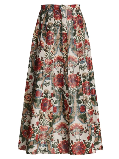 Shop Brock Collection Sonia Red Floral Taffeta Midi Skirt In Natural Red