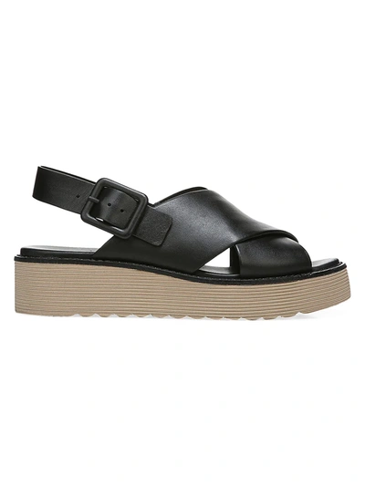 Shop Vince Zena Leather Platform Slingback Sandals In Black