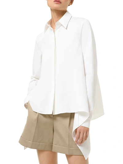 Shop Michael Kors Draped Hem Linen Shirt In Optic White