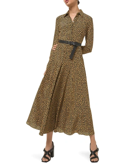 Shop Michael Kors Leopard-print Silk Shirtdress In Small Leopard Wheat Multi