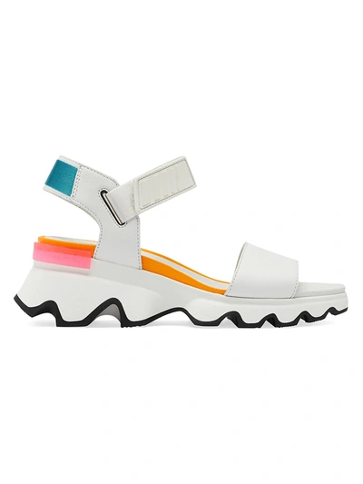 Shop Sorel Kinetic Leather Wedge Sport Sandals In Sea Salt