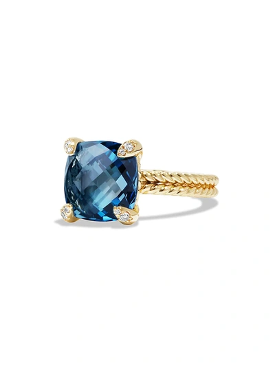 Shop David Yurman Women's Châtelaine® Ring With Gemstone And Diamonds In 18k Gold In Hampton Blue