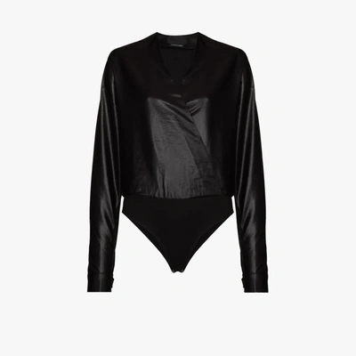 Shop Rta Ayla Faux Leather Bodysuit In Black