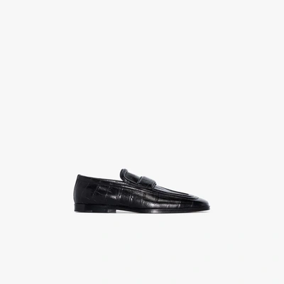 Shop Bottega Veneta Mock Croc Leather Loafers In Black