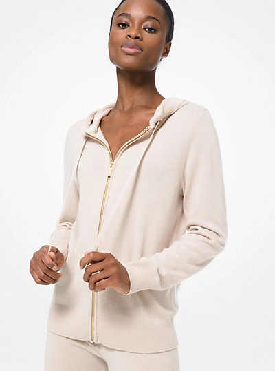 Shop Michael Kors Wool Blend Zip-up Hoodie In Natural
