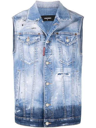 Shop Dsquared2 Ripped Denim Vest In Blue