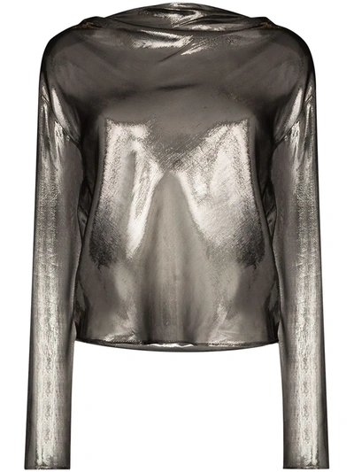 Shop Rta Cowl Semi-sheer Blouse In Grey