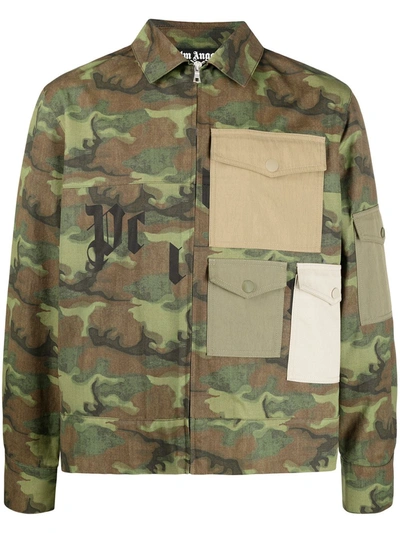 Shop Palm Angels Camouflage Print Pocket Shirt In Green