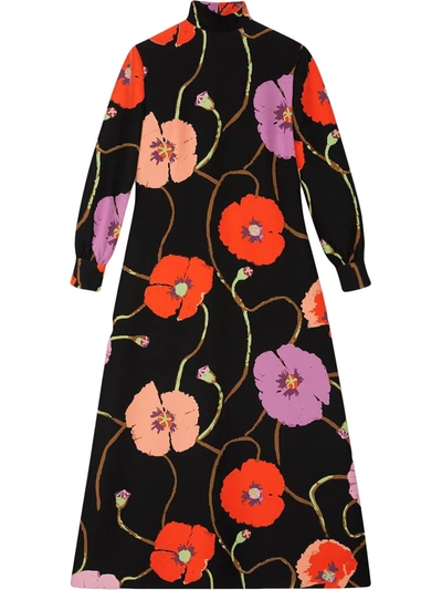 Shop Gucci Ken Scott Floral-print Mid-length Dress In Black