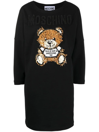 Shop Moschino Embellished Bear-motif Sweater Dress In Black