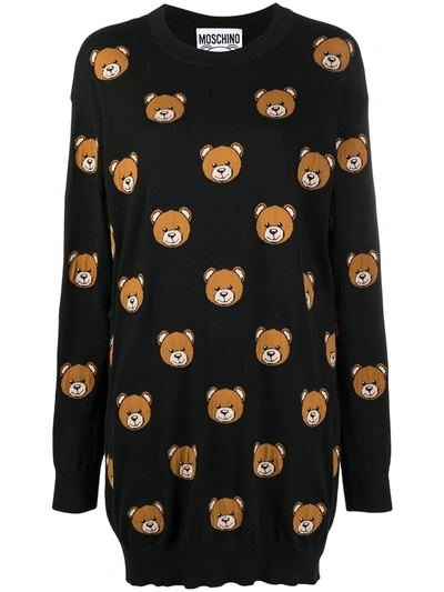 Shop Moschino Bear-motif Print Sweater Dress In Black