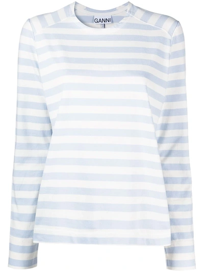 Shop Ganni Long-sleeved Striped Top In White