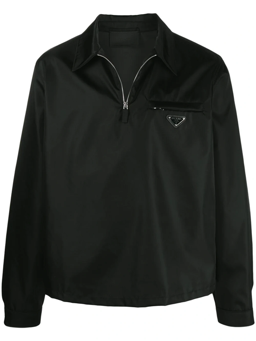 Prada Triangle Logo-plaque Quarter-zip Re-nylon Jacket In Black