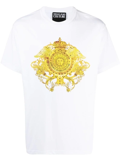 Shop Versace Jeans Couture Baroque-print Short-sleeved T-shirt In White