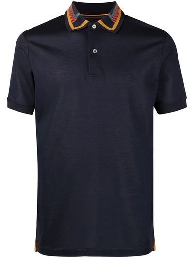 Shop Paul Smith Stripe Collar Polo Shirt In Blue