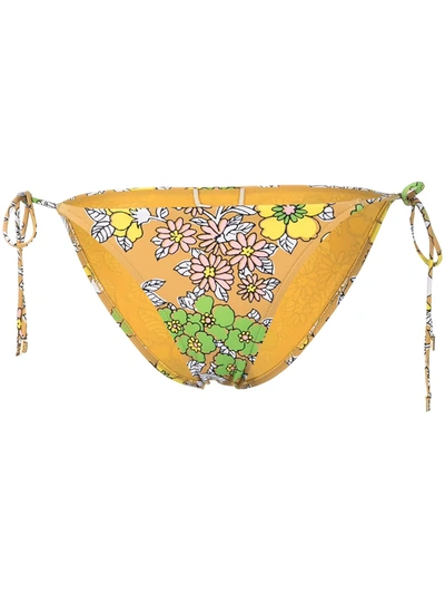 Tory Burch Floral Print String Bikini Bottoms In Brown