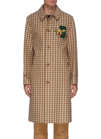 Shop Burberry Deer Logo Embroidered Single Breast Checker Coat In Multi-colour