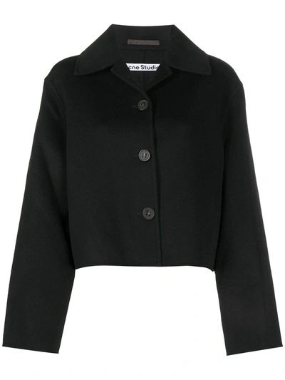 Shop Acne Studios Cropped Wool Jacket In Black