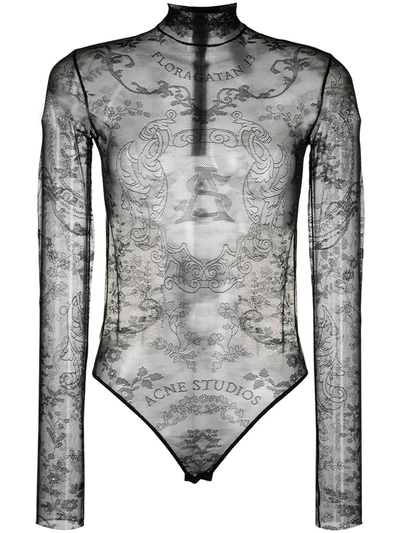 Acne Studios Stretch-lace Turtleneck Bodysuit In Black