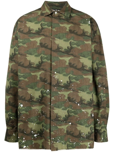 Shop Palm Angels Camouflage Logo Print Shirt In Green