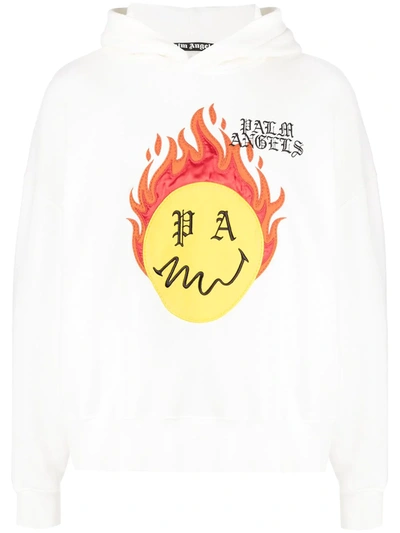 Shop Palm Angels Burning Head Hoodie In White