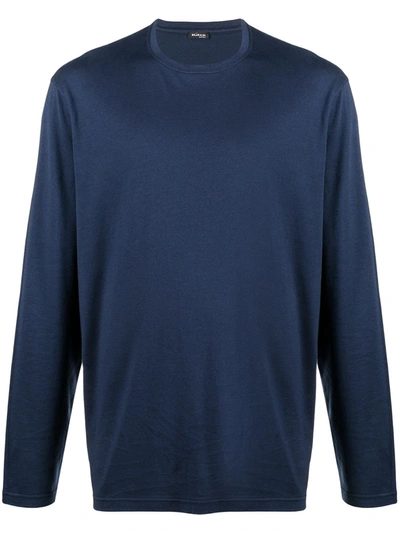 Shop Kiton Cotton-blend Long-sleeved T-shirt In Blue