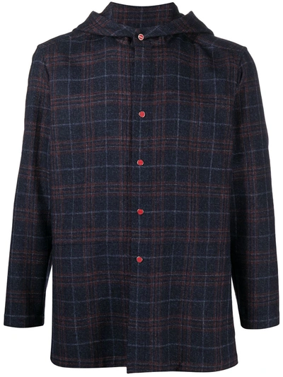 Shop Kiton Hooded Checked Shirt In Blue