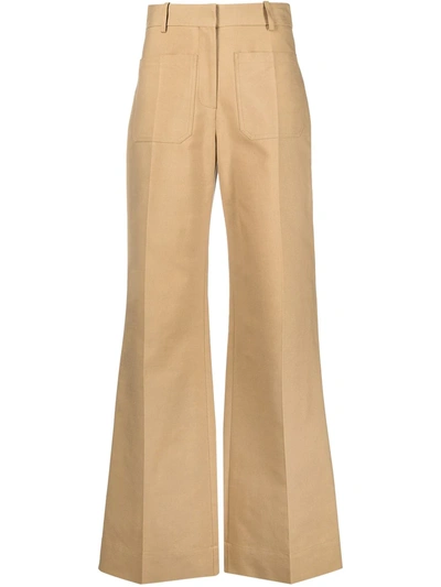 Shop Victoria Beckham High-waisted Flared Trousers In Neutrals