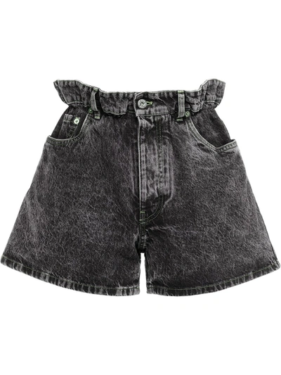Shop Miu Miu Paperbag Waist Denim Shorts In Black