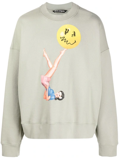 Shop Palm Angels Juggler Pin Up Crew-neck Sweatshirt In Green