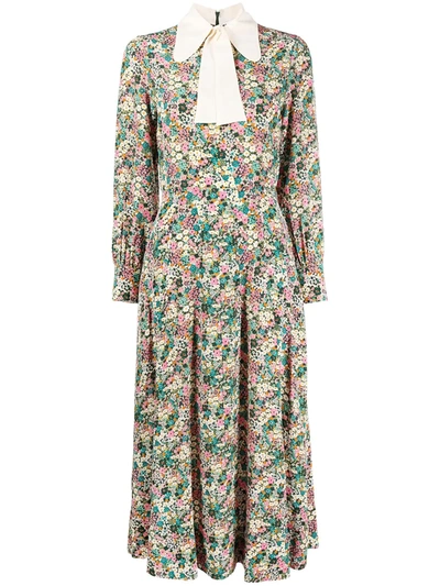 Shop See By Chloé Floral-print Silk Dress In Green