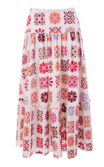 Shop La Doublej Women's Balletto Tiered Printed Cotton Midi Skirt
