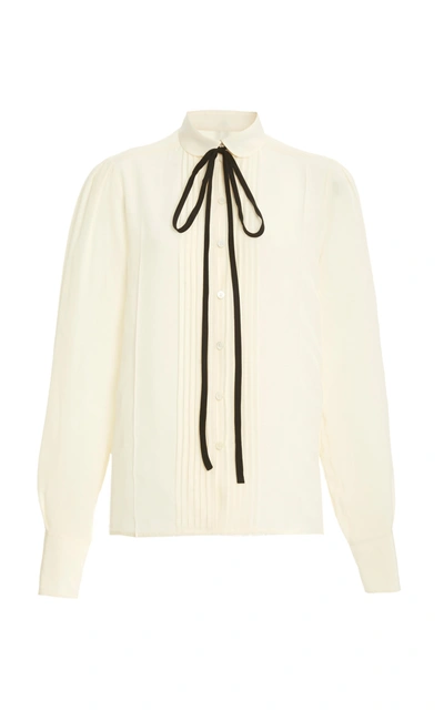 Shop Victoria Beckham Women's Tie-neck Pleated Silk Top In Neutral