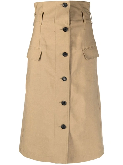 Shop Victoria Beckham Buttoned Mid-length Skirt In Neutrals