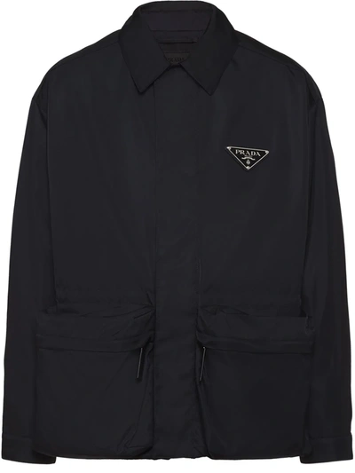 Shop Prada Re-nylon Logo Plaque Jacket In Black