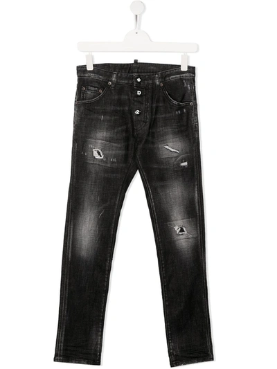 Shop Dsquared2 Teen Distressed Skinny Jeans In Black