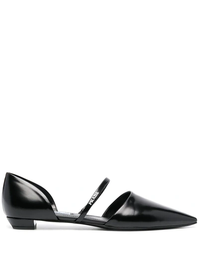 Shop Prada Logo-strap Ballerinas In Schwarz