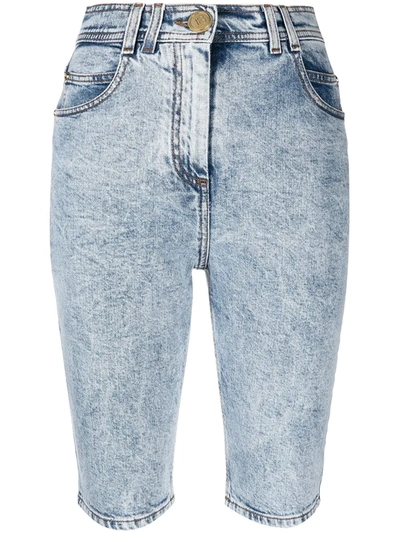 Shop Balmain Acid Wash Denim Shorts In Blue