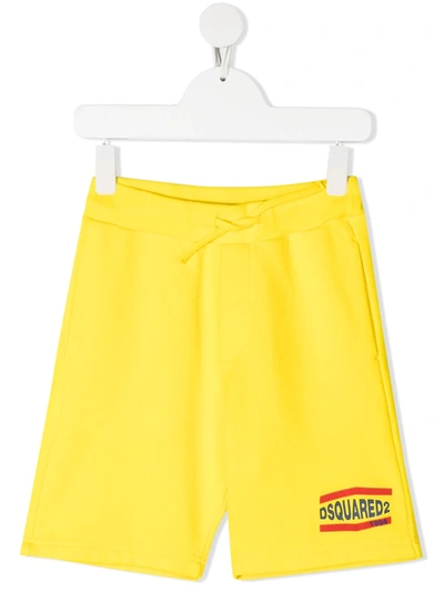 Shop Dsquared2 Logo Print Track Shorts In Yellow