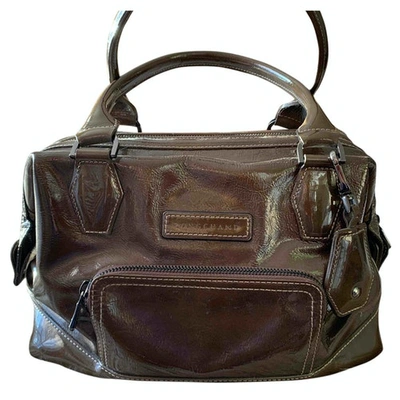 Pre-owned Longchamp Légende Patent Leather Handbag In Khaki