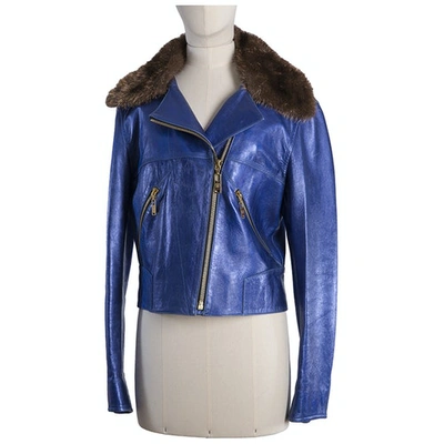 Louis Vuitton 2000s Blue Leather Jacket With Fur · INTO