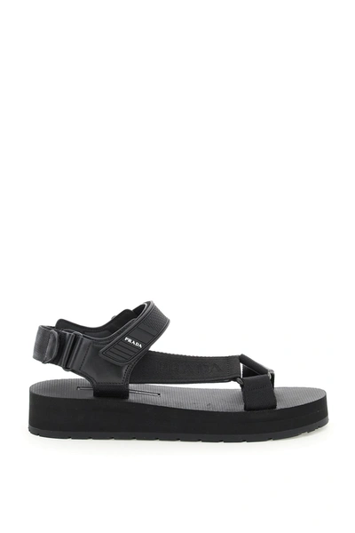 Shop Prada Nomad Logo Sandals In Nero (black)