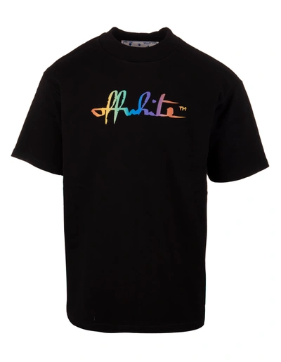 Shop Off-white Black Woman T-shirt With Rainbow Logo In Black/multi
