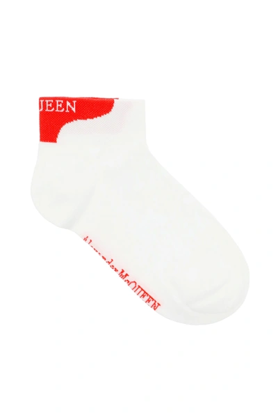 Shop Alexander Mcqueen Branding Socks In White Red (white)