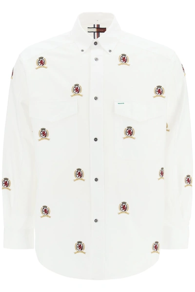 Shop Tommy Hilfiger Heritage Shirt With Thc Embroidered Emblems In White (white)