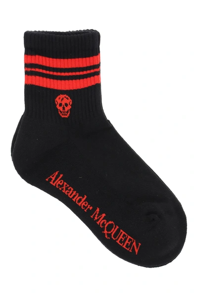 Shop Alexander Mcqueen Stripe Skull Sport Socks In Black Red (black)