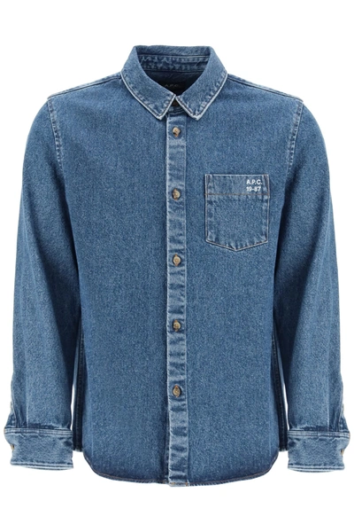 Shop Apc Victor Denim Shirt In Bleu Clair (blue)