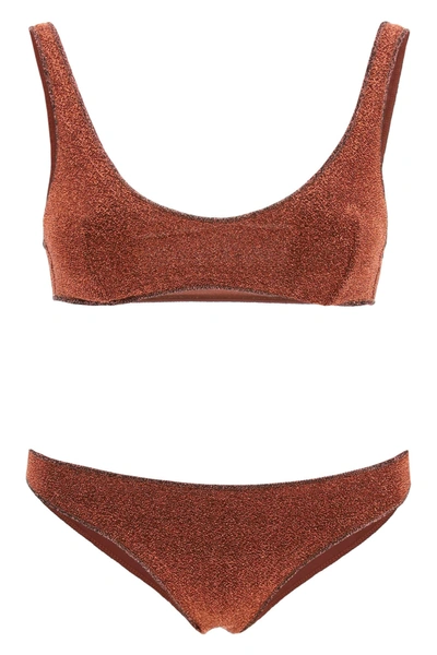 Shop Oseree Lumiere Colore Sporty Bikini In Brown (brown)