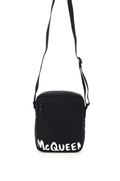Shop Alexander Mcqueen Urban Bag With Graffiti Logo In Black White (black)